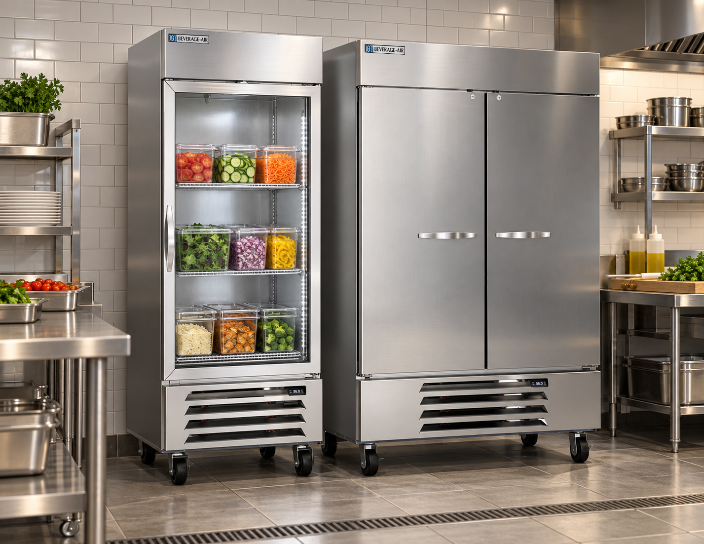 Horizon® Series bottom mount refrigeration in a commercial kitchen